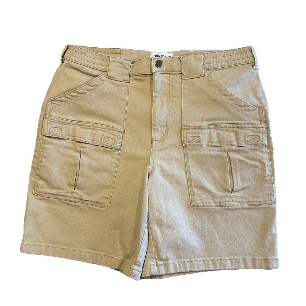Mens Cargo Shorts Size 36 John Blair Utility Pockets Beige Flat Front Casual‎ 8"